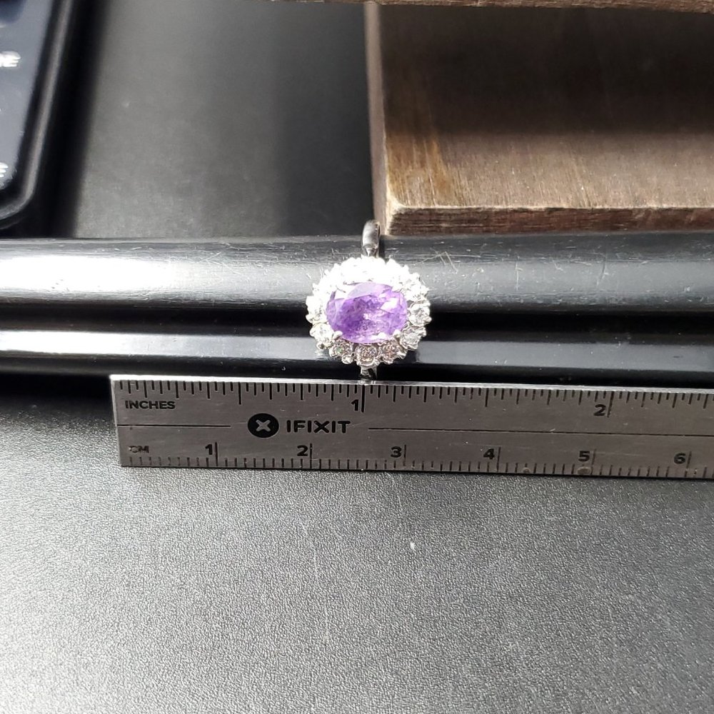 Size 6.5 Sterling Silver Amethyst And Halo Cubic Zirconia Ring - Picture 7 of 8
